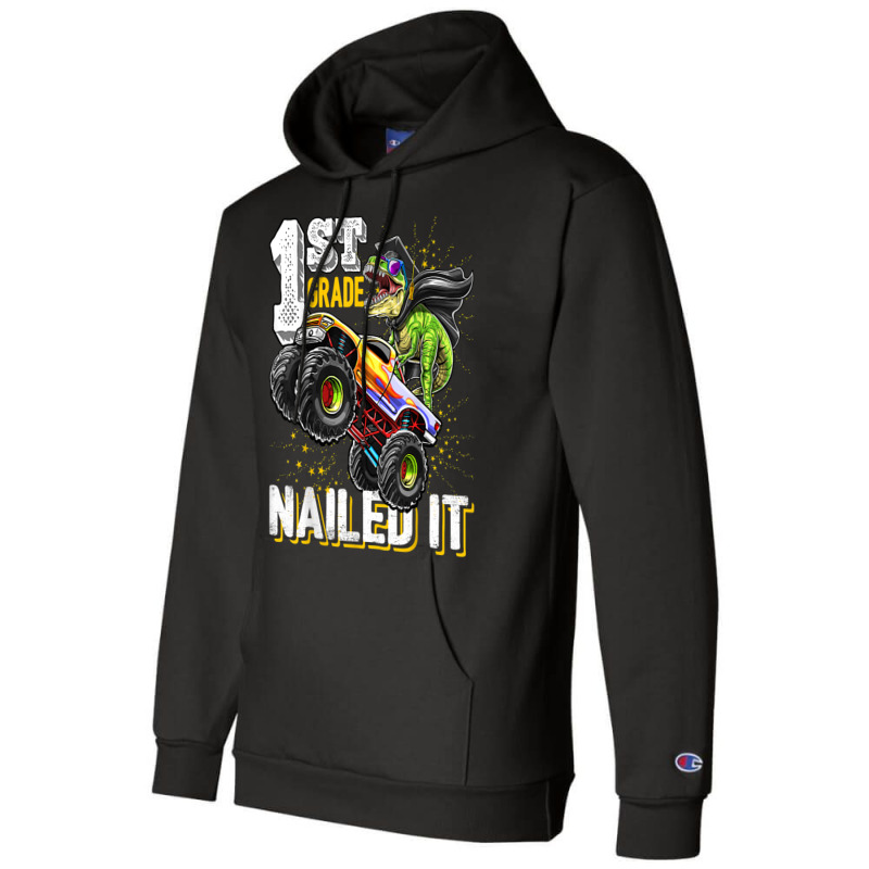 1st Grade Nailed It Dinosaur Monster Truck Graduation Cap Champion Hoodie | Artistshot