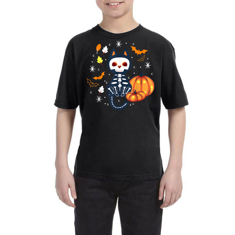 Scary Vampire Bat Skeleton Cat Pumpkin Halloween Youth Tee by Complete | Artistshot