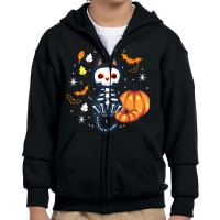 Scary Vampire Bat Skeleton Cat Pumpkin Halloween Youth Zipper Hoodie | Artistshot