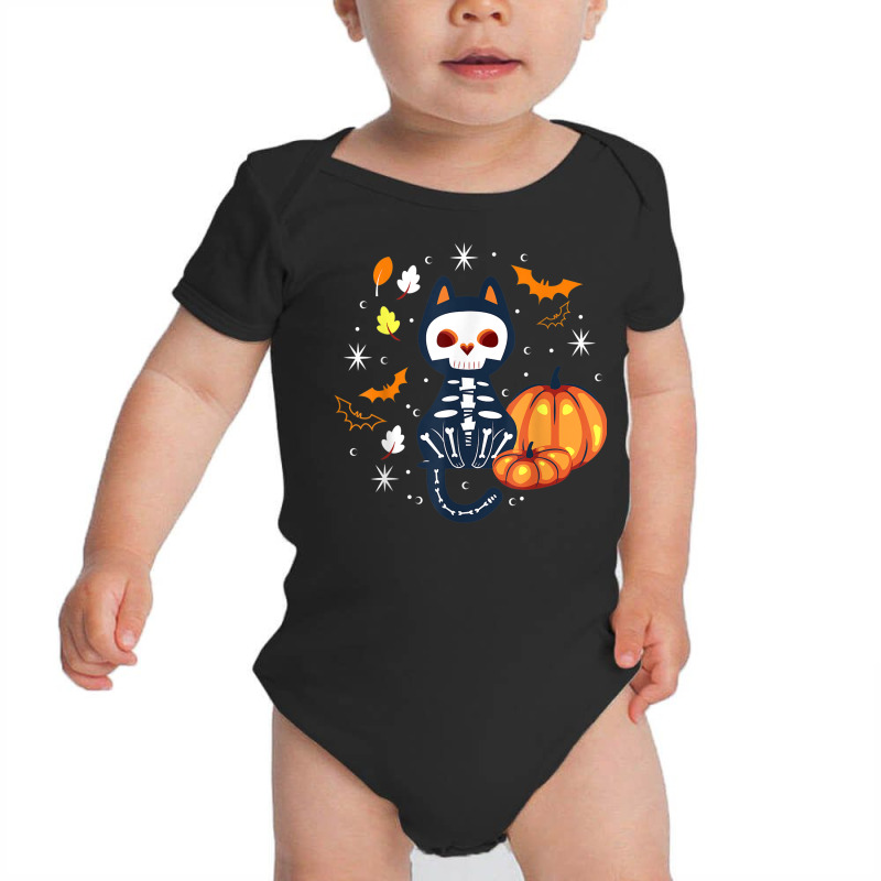 Scary Vampire Bat Skeleton Cat Pumpkin Halloween Baby Bodysuit by Complete | Artistshot