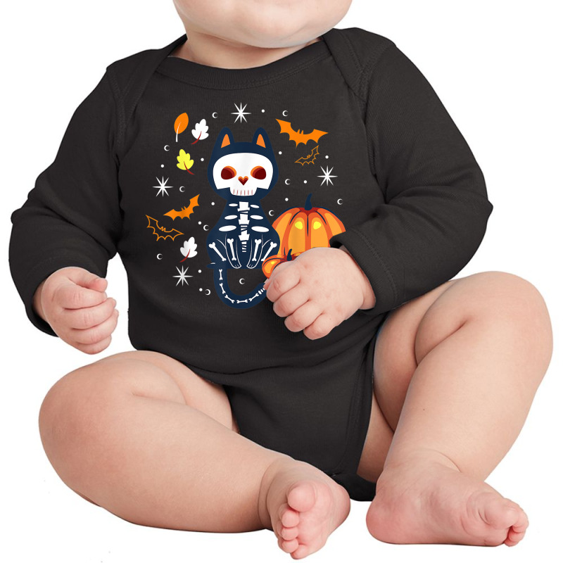 Scary Vampire Bat Skeleton Cat Pumpkin Halloween Long Sleeve Baby Bodysuit by Complete | Artistshot