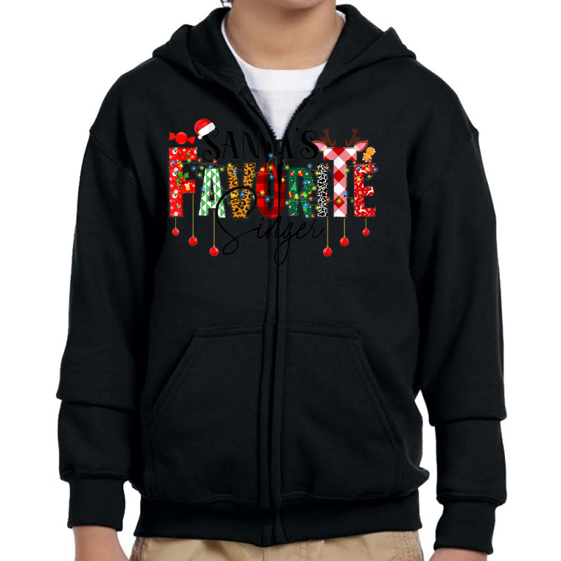 Cute Christmas Design With Lights Reindeer Santa Hat Singer Youth Zipper Hoodie by Deluxe | Artistshot