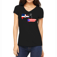 Half Puerto Rican Half Dominican Flag Map Combined Pr Rd Women's V-neck T-shirt | Artistshot