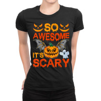 Spooky Pumpkin Vampire Bat So Awesome It's Scary Halloween Ladies Fitted T-shirt | Artistshot