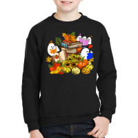 Cute Ghost Book Reading Lover Pumpkins Sunflower Halloween Youth Sweatshirt | Artistshot