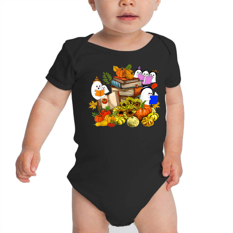 Cute Ghost Book Reading Lover Pumpkins Sunflower Halloween Baby Bodysuit by Complete | Artistshot