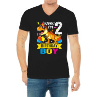 Rawr I'm 2nd Birthday Boy Dinosaur 2 Years Old Party V-neck Tee | Artistshot