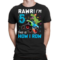 Kids 5 Year Old Rawr I'm 5th Birthday Monster Truck Dinosaur T-shirt | Artistshot