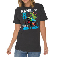 Kids 5 Year Old Rawr I'm 5th Birthday Monster Truck Dinosaur Vintage T-shirt | Artistshot