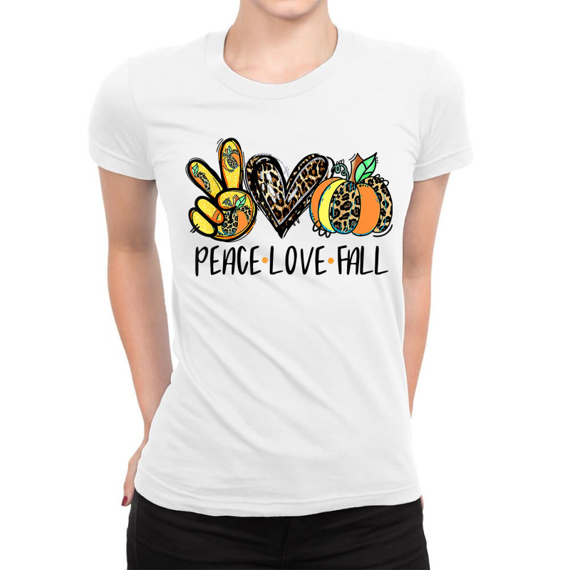 Peace Love Fall Vibes Pumkin Season Spooky Season Halloween Ladies Fitted T-Shirt by TeriAndrea | Artistshot