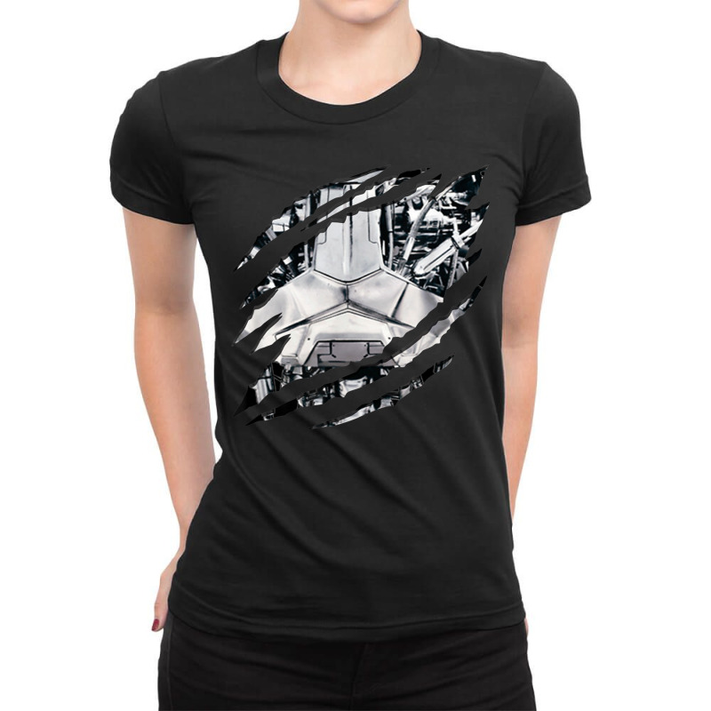 Cool Novelty Torn Clothes Revealing Robot Skeleton Halloween Ladies Fitted T-Shirt by Fashonus | Artistshot