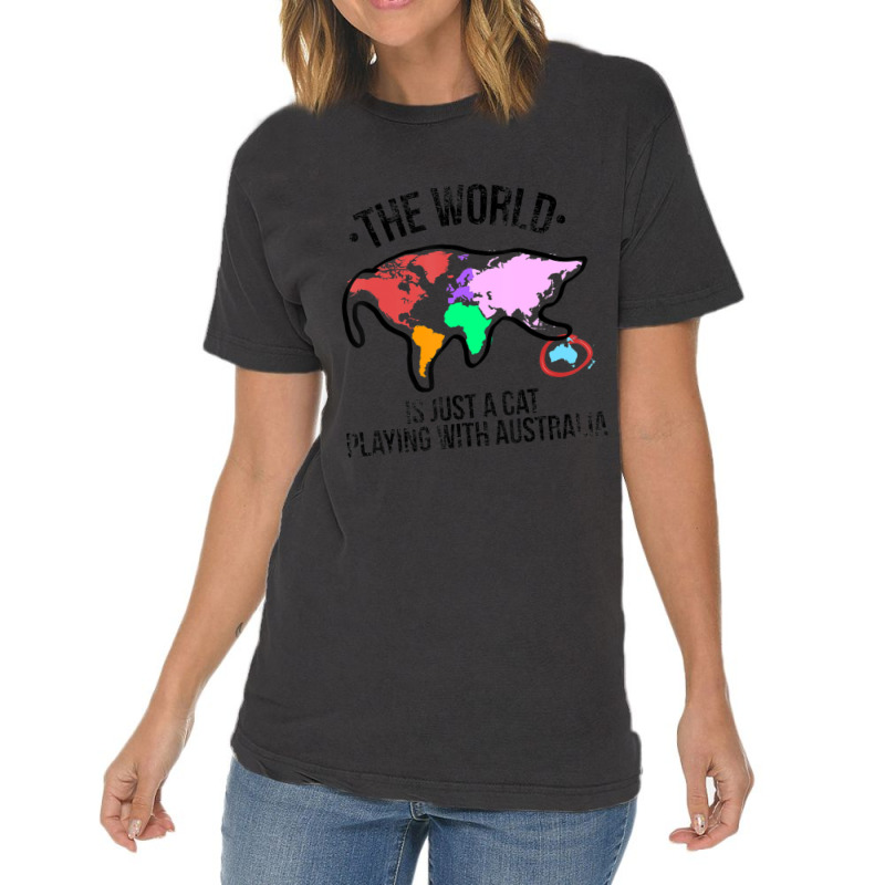 The World Is A Cat Playing With Australia Vintage T-shirt | Artistshot