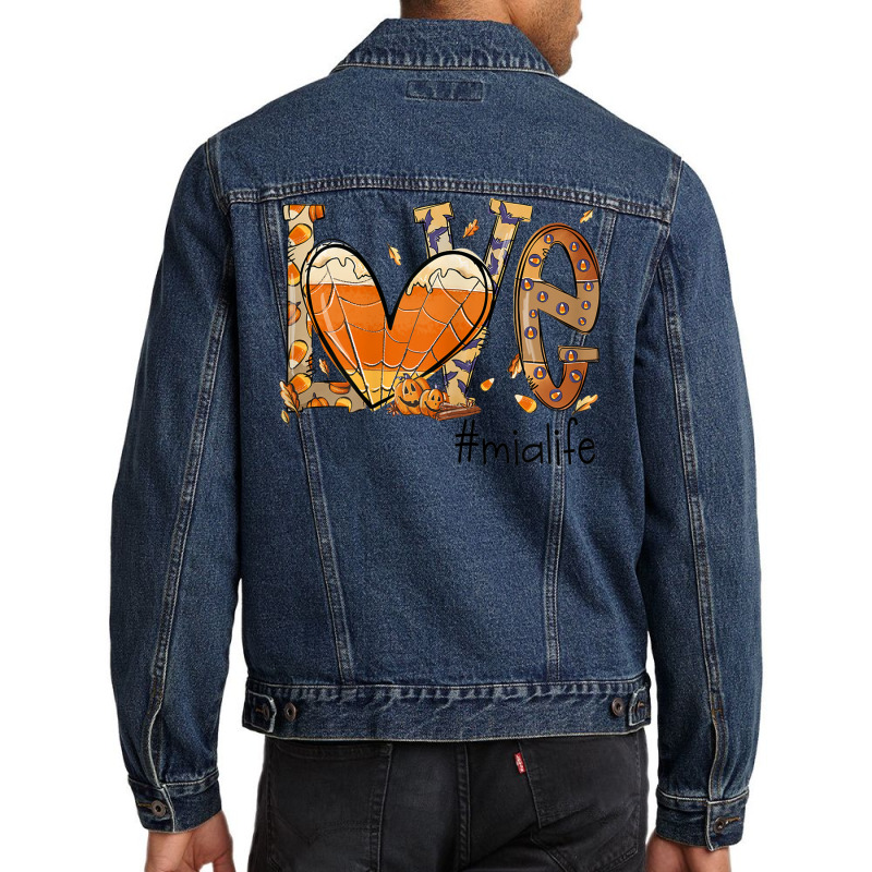 Womens Love Mia Life Fall Season Autumn Pumpkin Halloween Men Denim Jacket by Creed | Artistshot