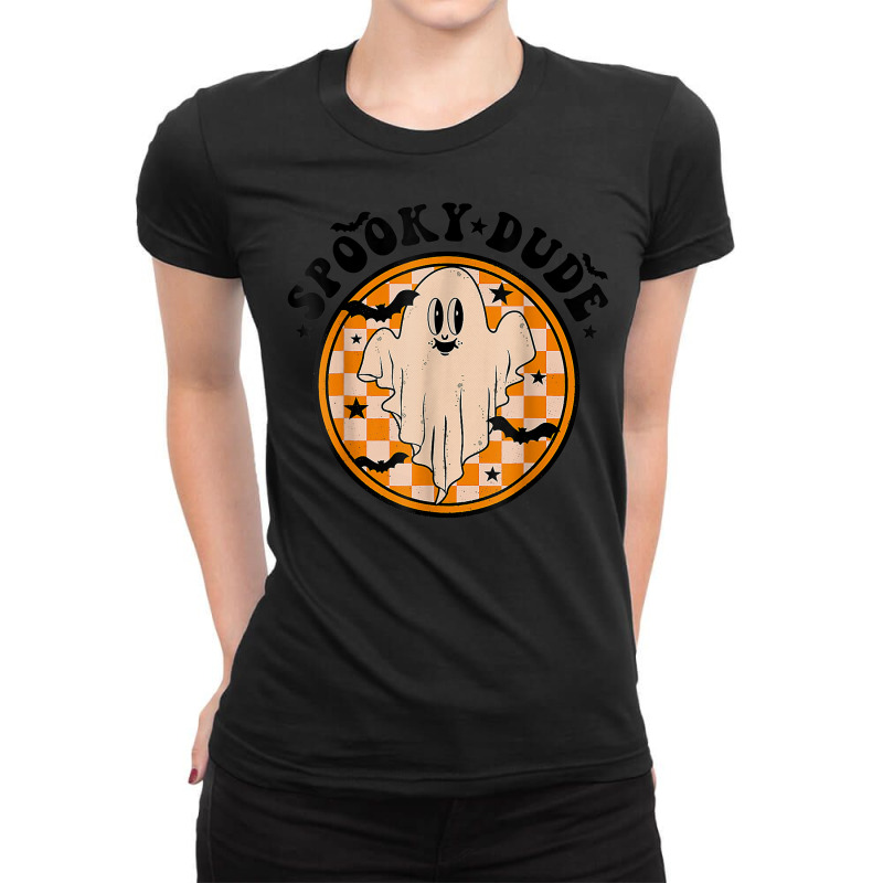 Retro Spooky Dude Cute Ghost Funny Spooky Season Halloween Ladies Fitted T-Shirt by Fashlaza | Artistshot