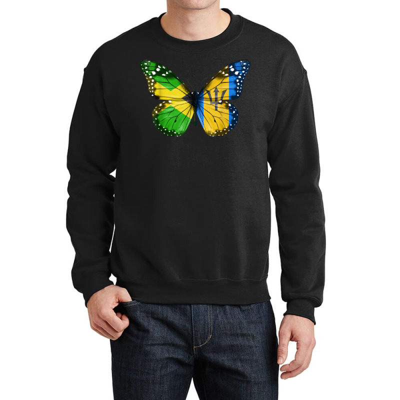 Jamaican Barbadian Flag Butterfly Crewneck Sweatshirt by Lambent | Artistshot