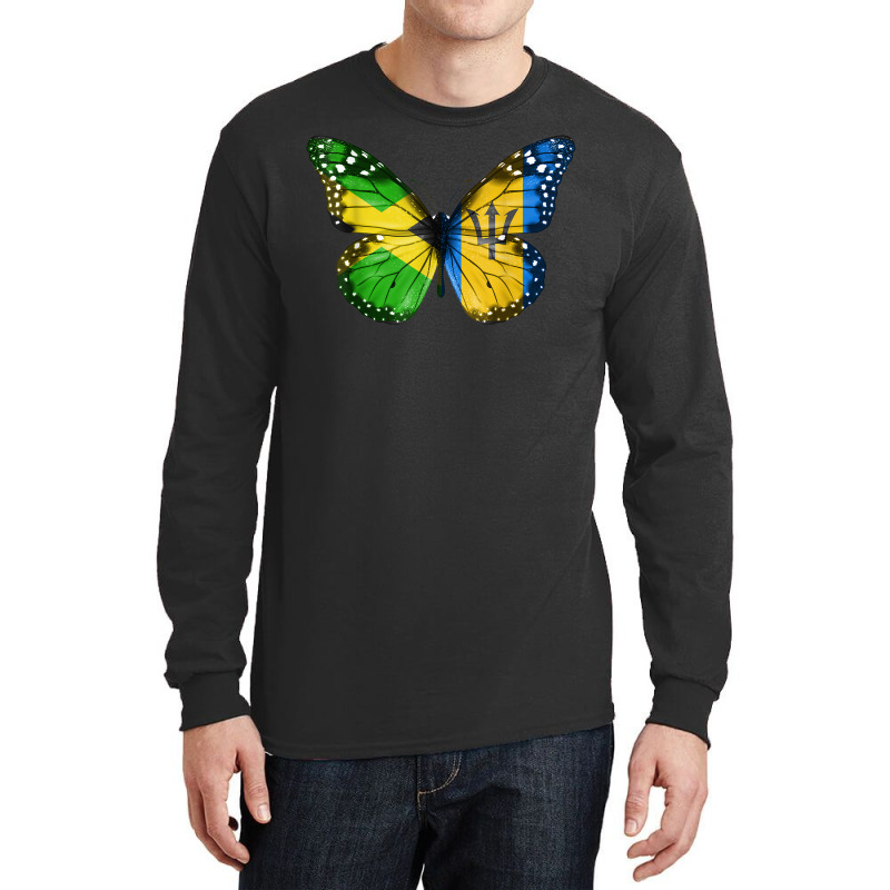 Jamaican Barbadian Flag Butterfly Long Sleeve Shirts by Lambent | Artistshot