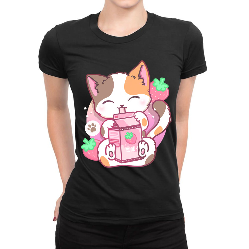 Strawberry Shake Strawberry Milk Cat Kawaii Neko Anime Ladies Fitted T-Shirt by trokeryth | Artistshot