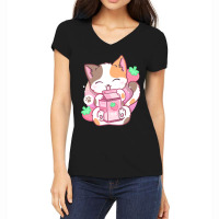 Strawberry Shake Strawberry Milk Cat Kawaii Neko Anime Women's V-neck T-shirt | Artistshot