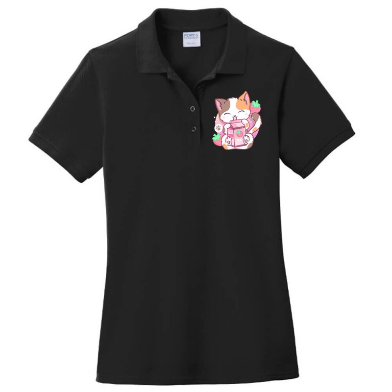 Strawberry Shake Strawberry Milk Cat Kawaii Neko Anime Ladies Polo Shirt by trokeryth | Artistshot