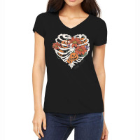 Dead Inside Halloween Skeleton Pumpkin Floral Spooky Season Women's V-neck T-shirt | Artistshot