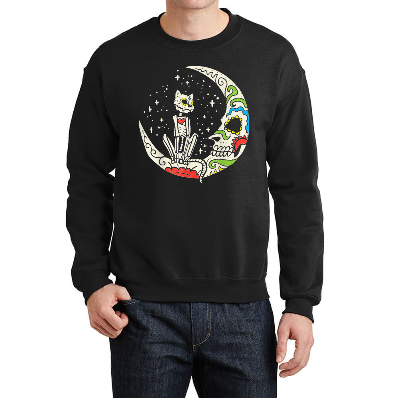 Sugar Skull Cat Moon Dia De Los Muertos Halloween Costume Crewneck Sweatshirt | Artistshot