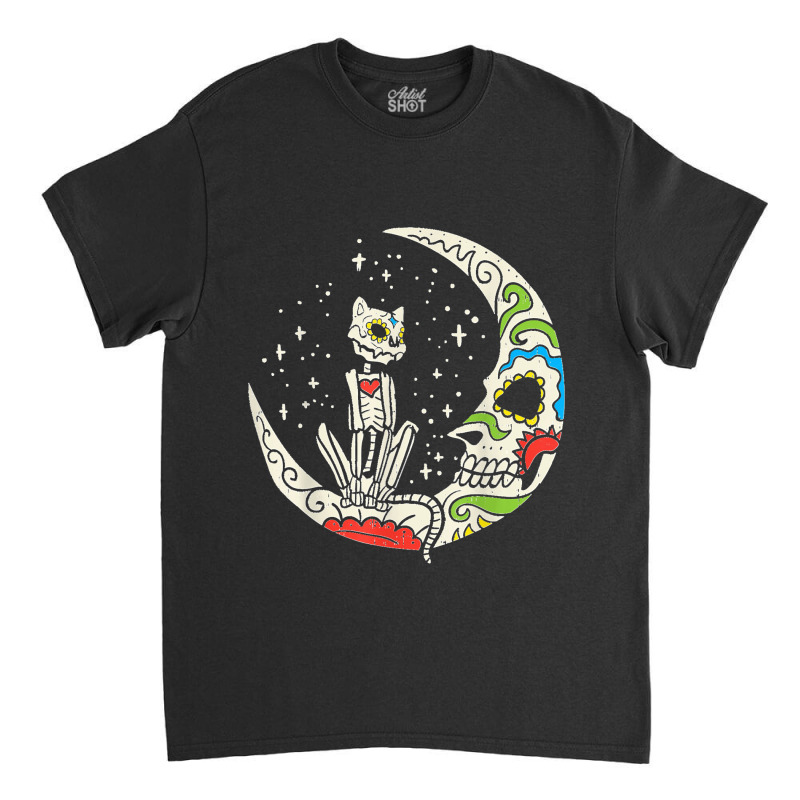 Sugar Skull Cat Moon Dia De Los Muertos Halloween Costume Classic T-shirt | Artistshot