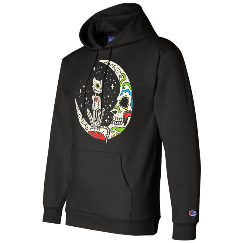 Sugar Skull Cat Moon Dia De Los Muertos Halloween Costume Champion Hoodie | Artistshot