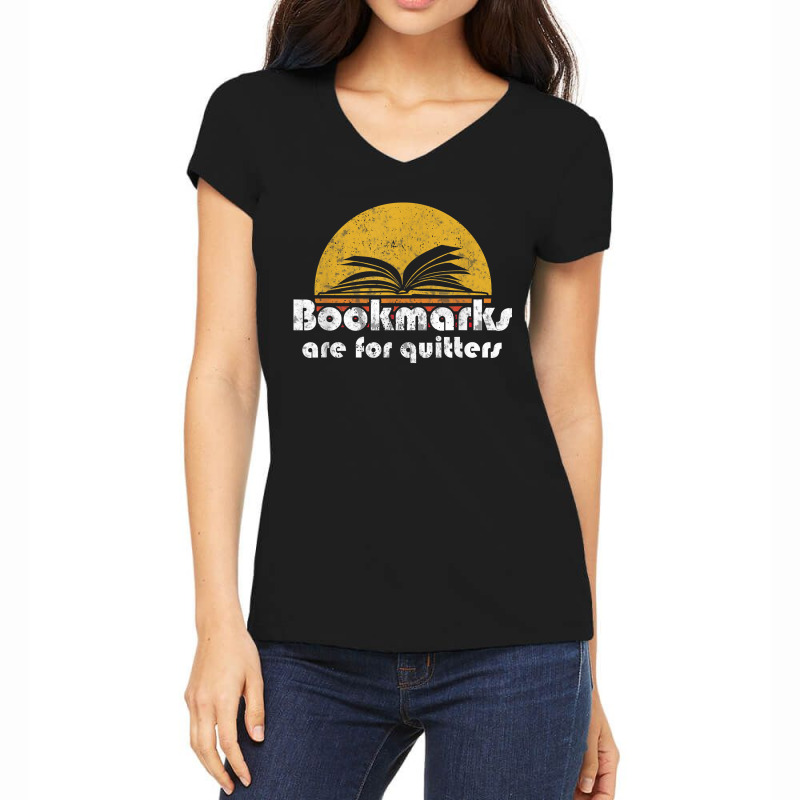 Vintage Reading Book Bookmarks Quitters Sunset Gift Women's V-Neck T-Shirt by ErickMercado | Artistshot