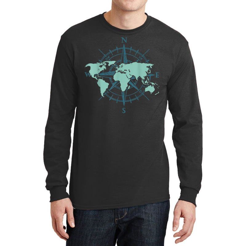 Cartography Traveler Travelling Compass World Map T Shirt Long Sleeve Shirts | Artistshot