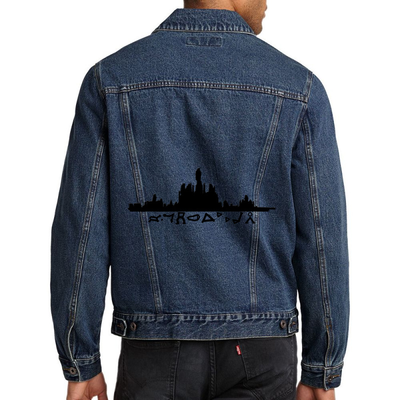 Atlantis Skyline With Gate Symbols Men Denim Jacket by cm-arts | Artistshot