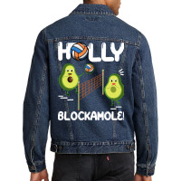 Holy Blockamole T  Shirt Funny Avocado Volleyball Holy Blockamole Guac Men Denim Jacket | Artistshot