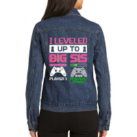 Leveled Up To Big Sister 2023 Cute I'm Going To Be A Big Sis Ladies Denim Jacket | Artistshot