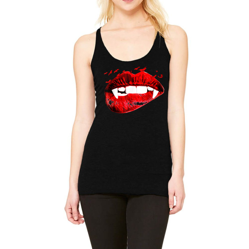 Vampire Kissing Lips Vampire Teeth Bats Halloween Racerback Tank by Amenity | Artistshot