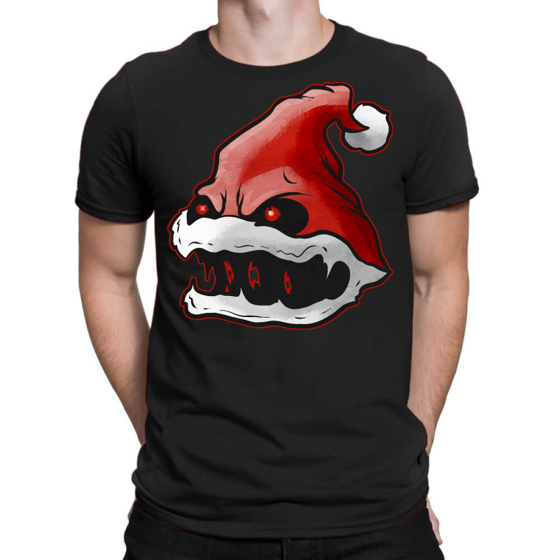 Scary Santa Hat With Fangs Glowing Eyes Christmas Hallowxmas T Shirt T-shirt | Artistshot