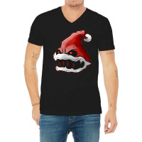 Scary Santa Hat With Fangs Glowing Eyes Christmas Hallowxmas T Shirt V-neck Tee | Artistshot