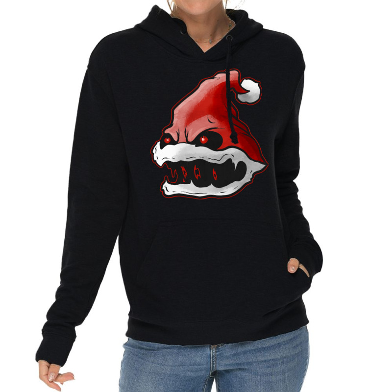 Scary Santa Hat With Fangs Glowing Eyes Christmas Hallowxmas T Shirt Lightweight Hoodie | Artistshot