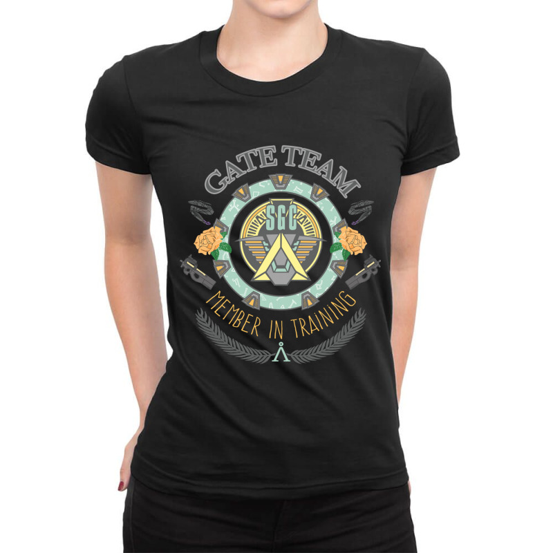 Sg1 Gate Team Member In Training Colour With Gate Symbols Ladies Fitted T-Shirt by cm-arts | Artistshot