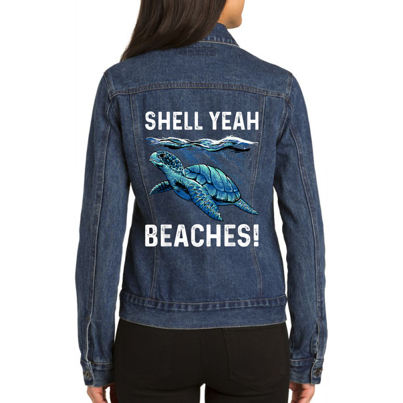 Shell Yeah Cute Turtle Lover Gift Marine Animal Tortoise Sea Ladies Denim Jacket by TysonBoyer | Artistshot