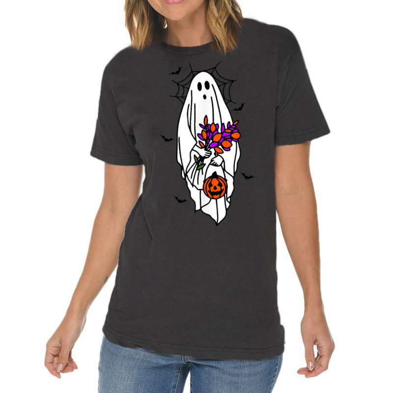 Cute Floral Ghost Women's Halloween Vintage T-Shirt by Deluxe | Artistshot