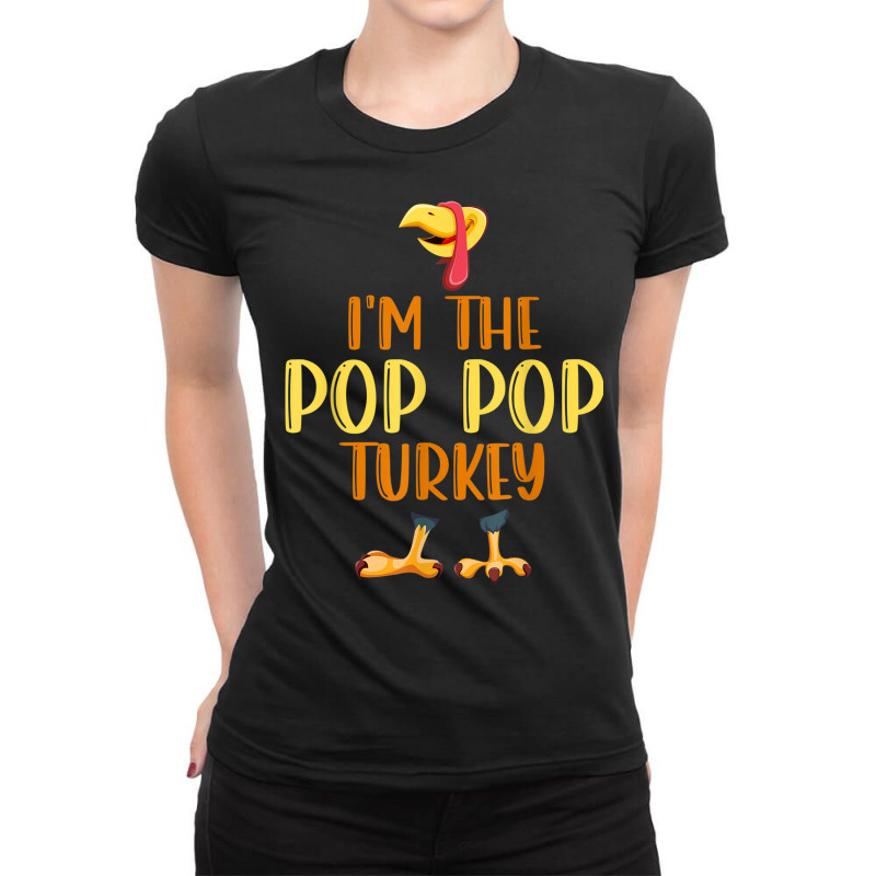 Mens I'm The Pop Pop Turkey Thanksgiving Matching Family Pajamas Ladies Fitted T-Shirt by Fashzilla | Artistshot