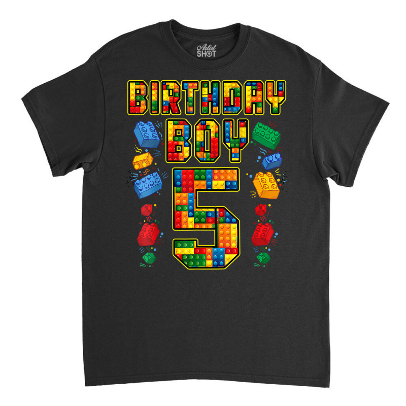 5th Birthday Master Builder 5 Years Old Block Building Boys Classic T-shirt | Artistshot