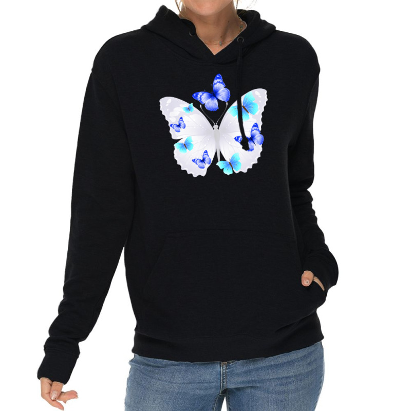 Light Blue Butterfly Lightweight Hoodie | Artistshot
