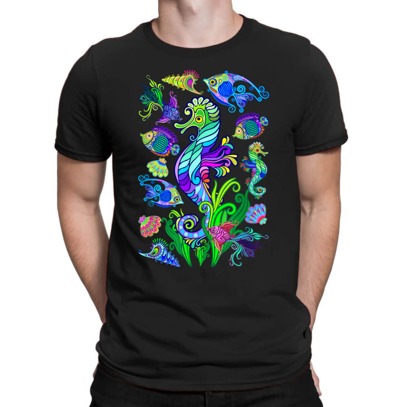 Marine Biologist Ocean Life Drawing Seahorse T-shirt | Artistshot