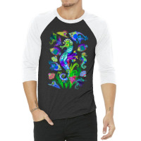 Marine Biologist Ocean Life Drawing Seahorse 3/4 Sleeve Shirt | Artistshot