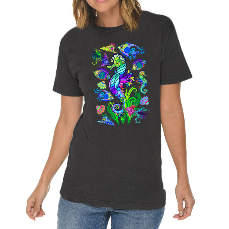 Marine Biologist Ocean Life Drawing Seahorse Vintage T-shirt | Artistshot