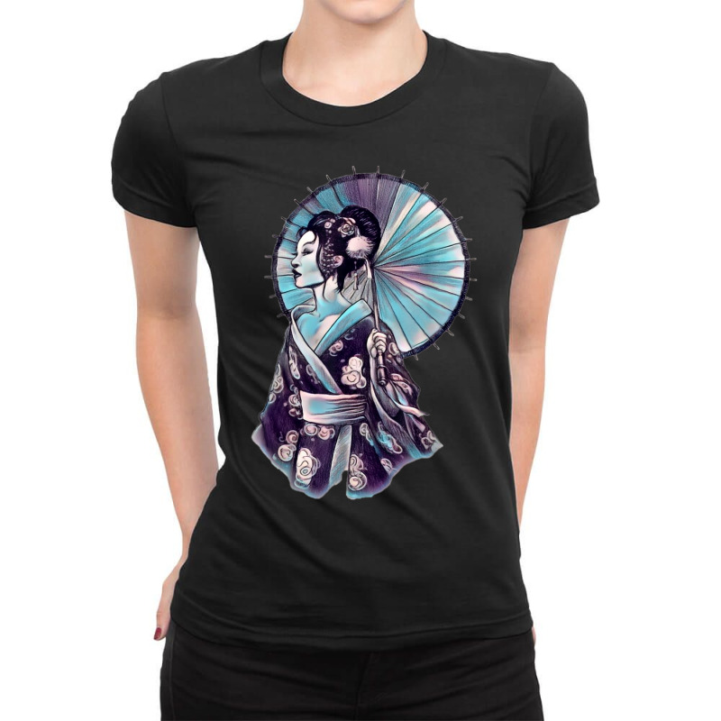 Japanese Geisha Parasol Pretty Tattoo Art Samurai T Shirt Ladies Fitted T-Shirt by Fashlaza | Artistshot