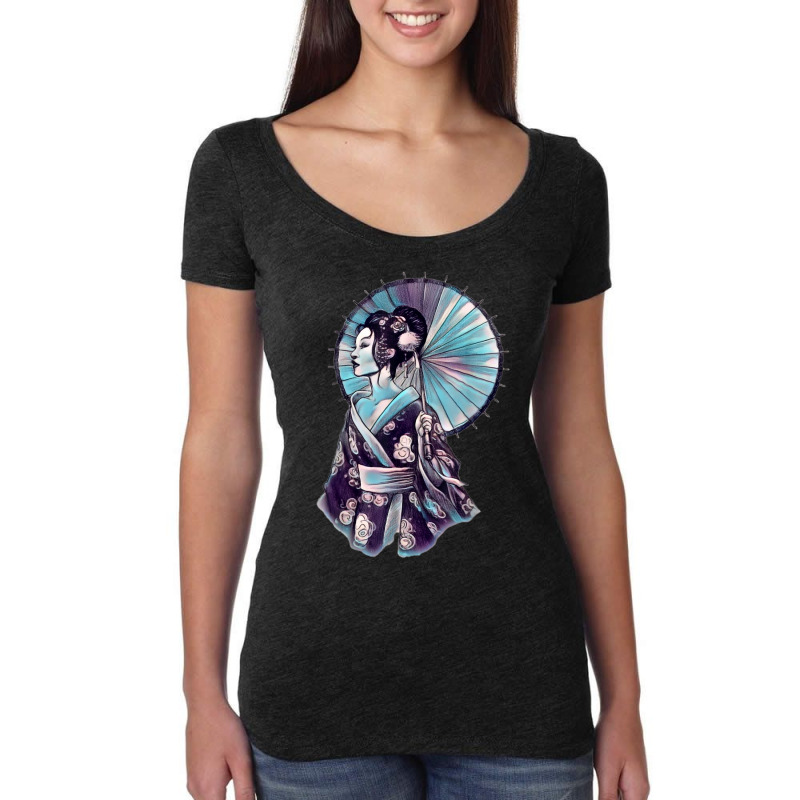 Japanese Geisha Parasol Pretty Tattoo Art Samurai T Shirt Women's Triblend Scoop T-shirt by Fashlaza | Artistshot