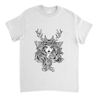 Shaman Elf Magic Woman With Deer Antlers And Long Hair Classic T-shirt | Artistshot