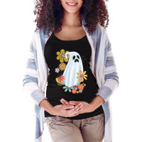 Ghost Vintage Retro Floral Groovy Cute Halloween Graphic Maternity Scoop Neck T-shirt | Artistshot