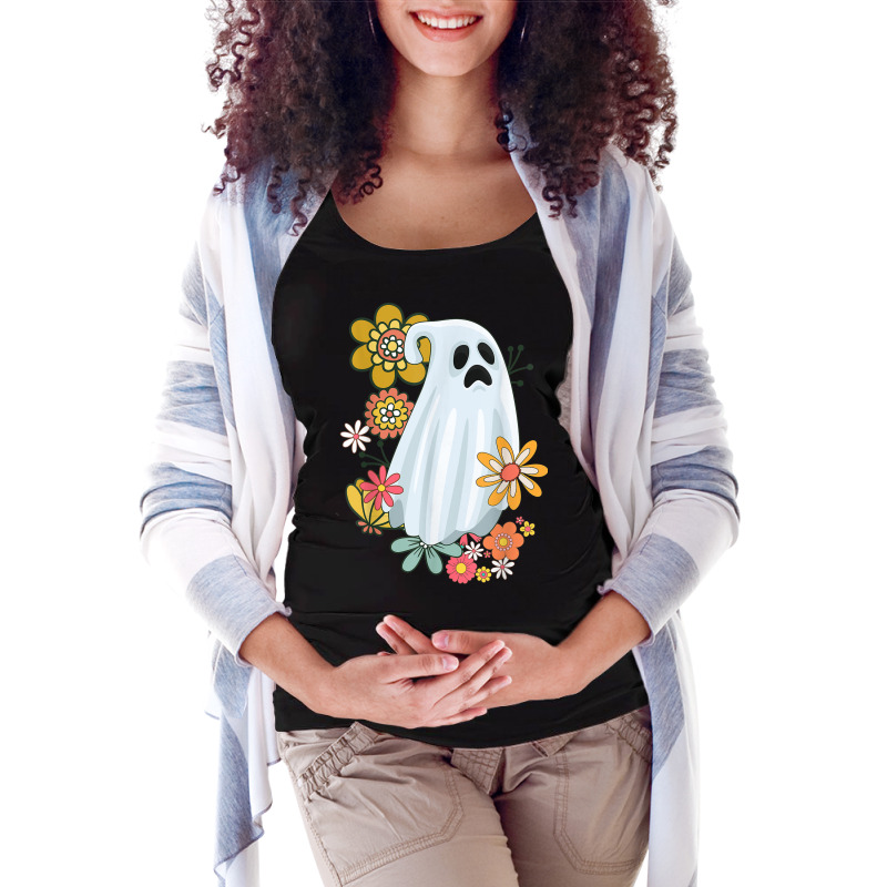 Ghost Vintage Retro Floral Groovy Cute Halloween Graphic Maternity Scoop Neck T-shirt by Fashonus | Artistshot